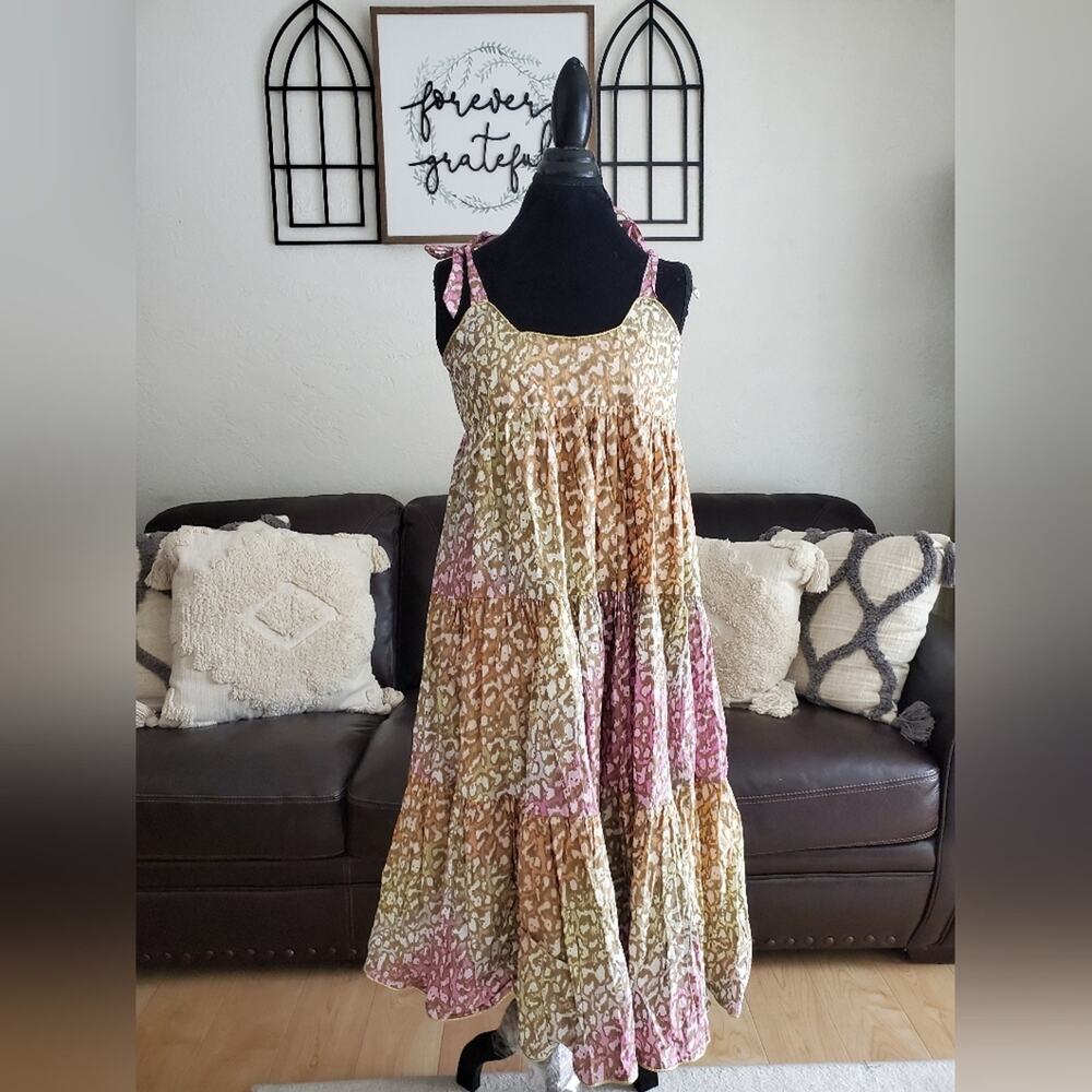 Juliet Dunn Tie Dye 70's Leopard Print Midi Sundress Boho Chic Size 3 US 8/10 - Picture 7 of 15